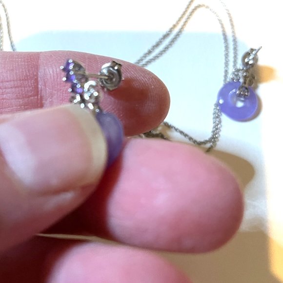 💜 Sterling Silver Lavender Jade Amethyst Earrings and Pendant Necklace Set 925 - Picture 10 of 15